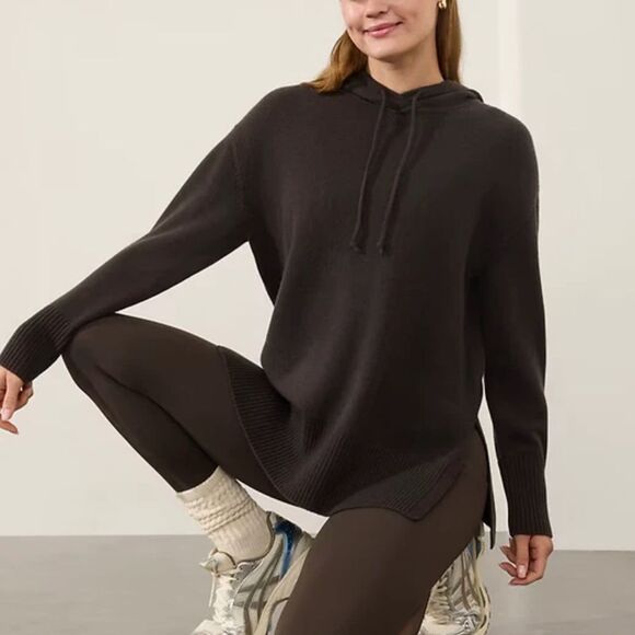 NWT ATHLETA Alpine Hoodie Sweater Cashmere Wool Black Women’s Size Medium HOL24 - Picture 10 of 13